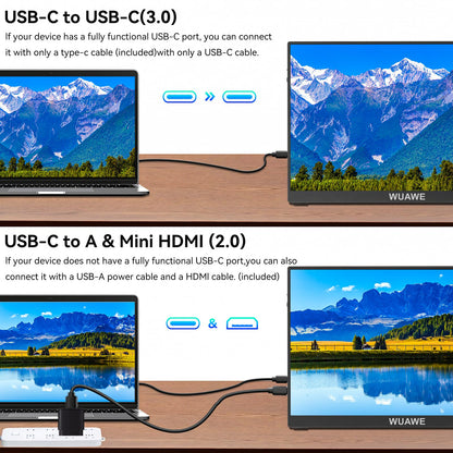 WUAWE 15.6'' Portable Monitor with USB-C & HDMI