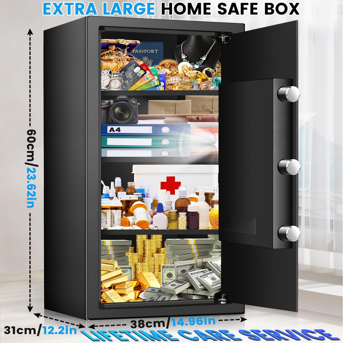 4.0 Cuft, Fireproof Waterproof Safe for Home Security