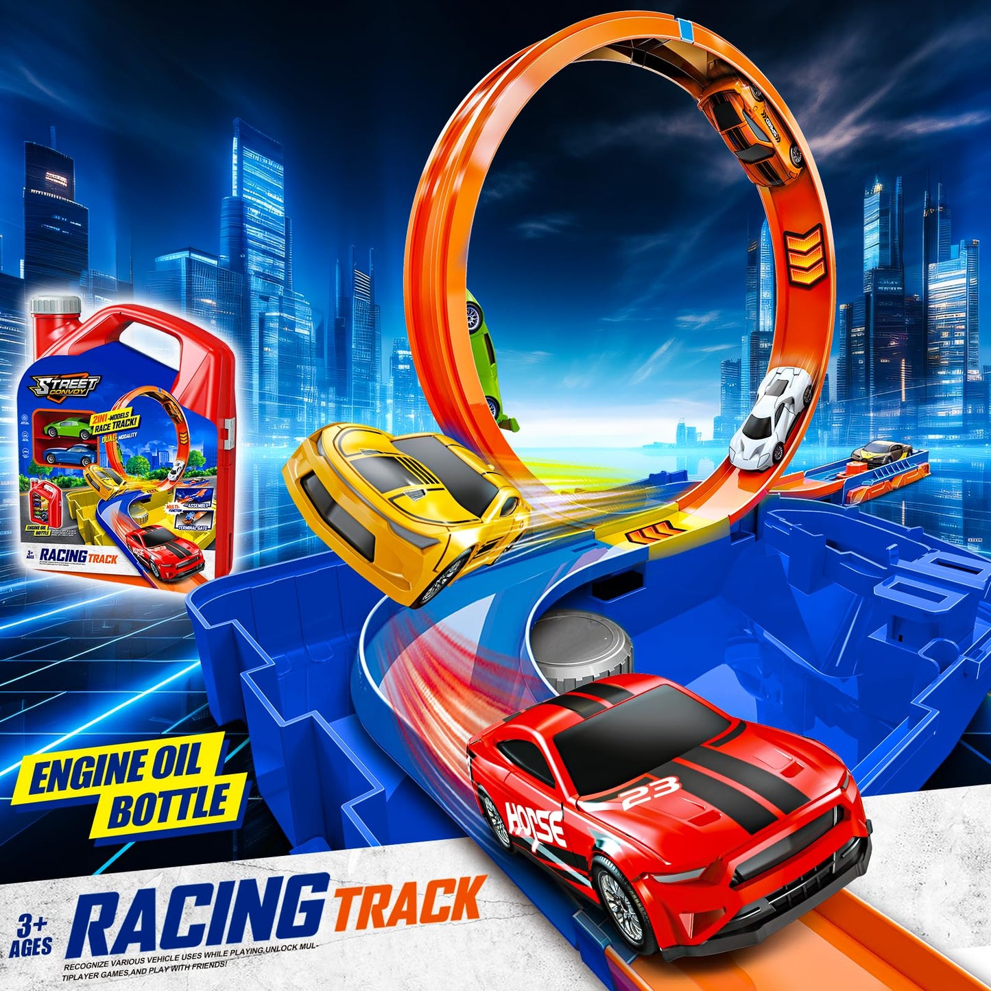 Race Track Toy Car Set with Storage Box
