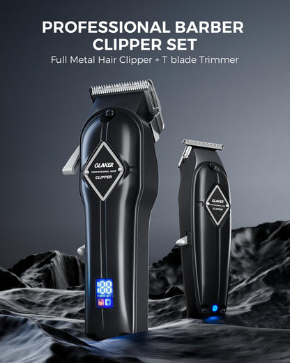 GLAKER Hair Trimmer for Men - Professional Clippers and Trimmers Set, Cordless Clippers for Hair Cutting, Rechargeable Barber Kit with T Blade Liner and Complete Guards Set for Men's Grooming