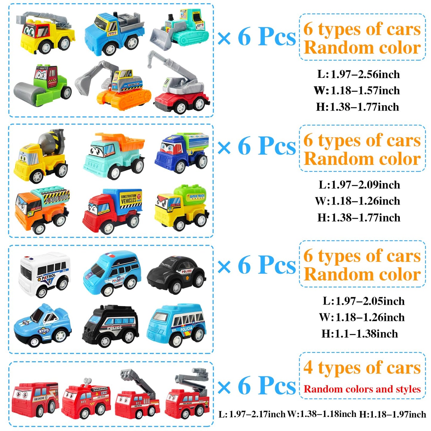 24PCS Pull Back City Cars Toy Set