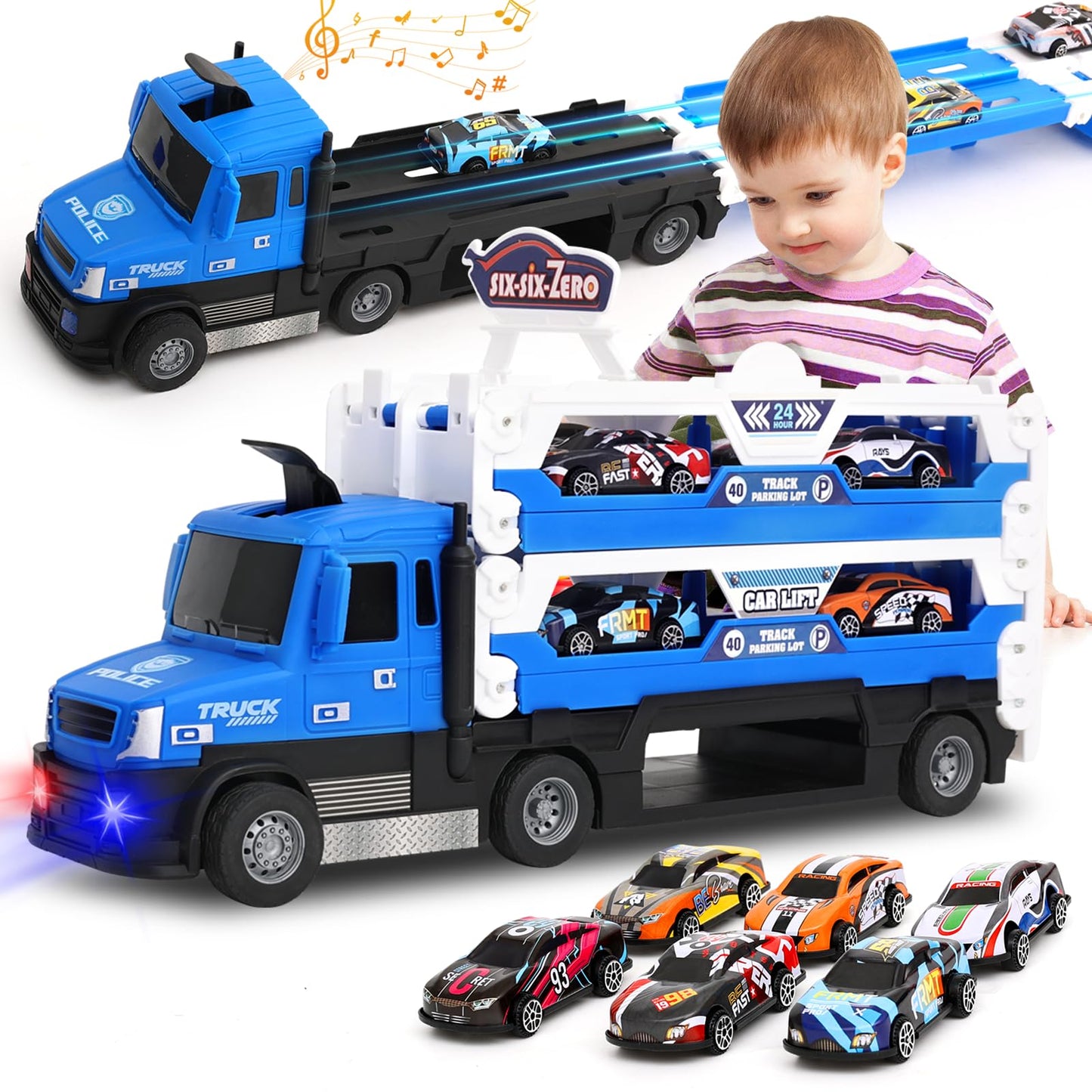 Transporter Truck with Race Track and Cars