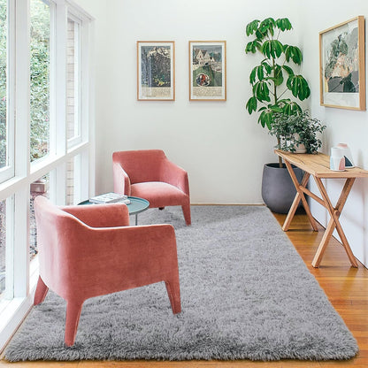 QXKAKA Soft Grey 4x6 Area Rugs for Living Room Bedroom, Shag Shaggy Floor Rug Fuzzy Fluffy Carpet Soft Plush Furry Rug, Machine Washable Large Rug for Kids Home Decor Aesthetic, Gray
