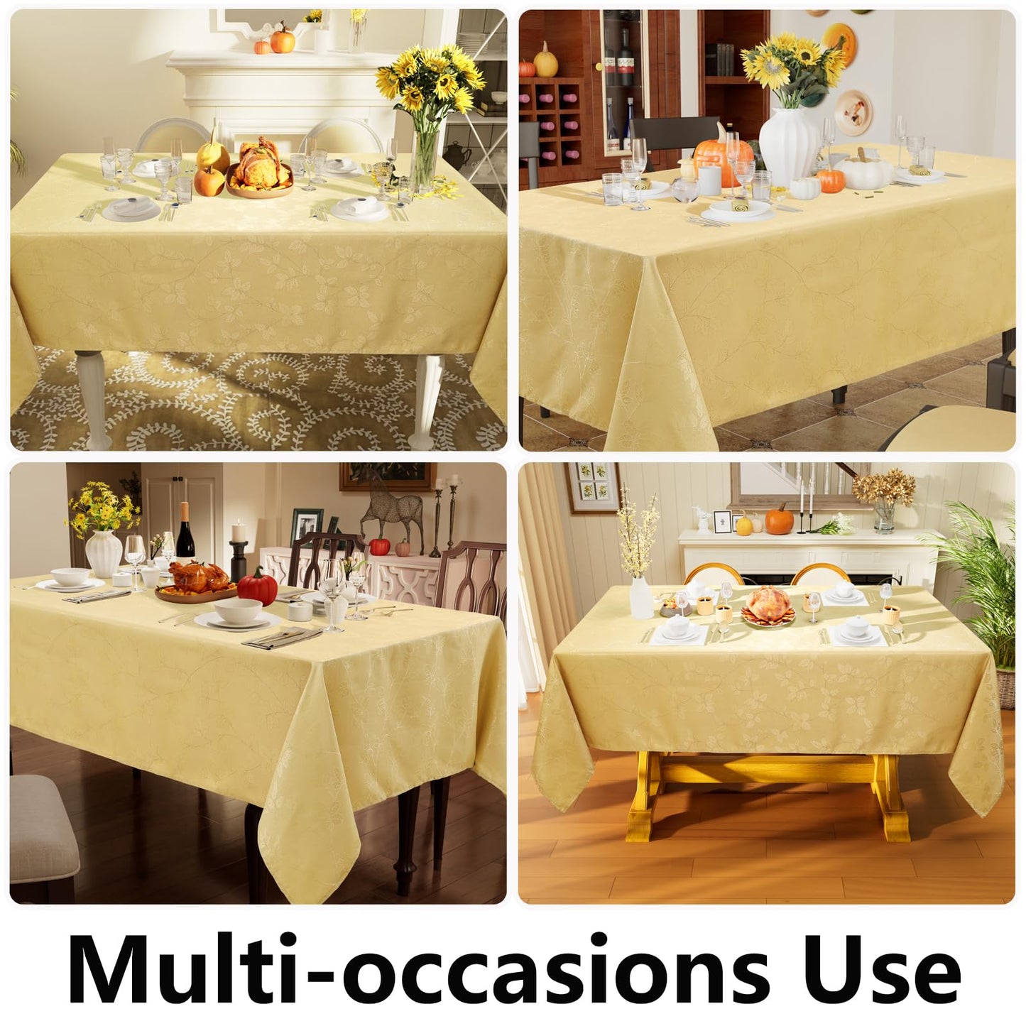 Moosfor Rectangle Tablecloth 60x102 Inch, Waterproof Damask Jacquard Table Cloth, Washable Fabric Table Covers for Dining, Parties, and Christmas Decor, Gold/Yellow