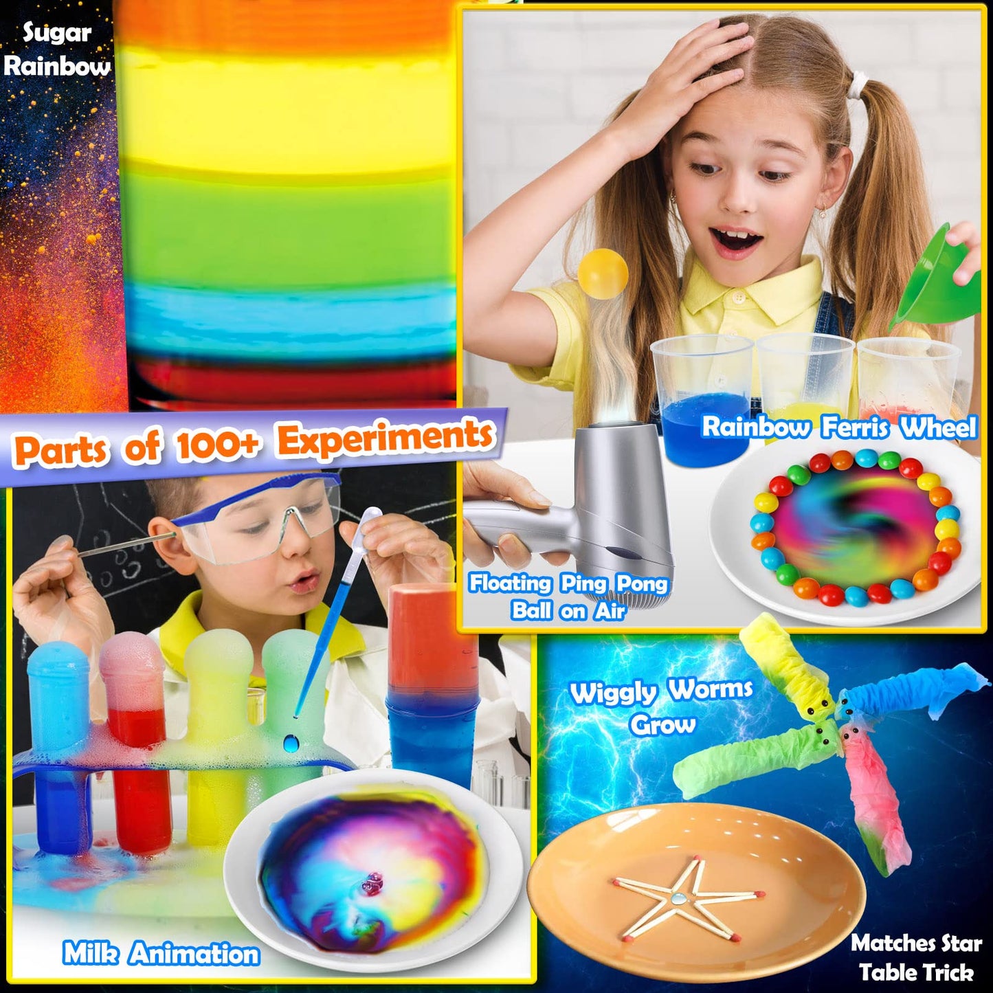 UNGLINGA 100+ Science Lab Experiments Kit for Kids, STEM Project Activities Educational Birthday Toys Gifts for Boys Girls, Chemistry Set, Gems Dig, Volcano, Glowing Worms