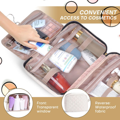 ESMNOAN Hanging Toiletry Bag 2 Pack Set, Make Up Bags for Women with Hanging Hook and Waterproof, Cosmetic Bags Organizer for Shampoo, Makeup Accessories, for Business Trips, Travel, Beige