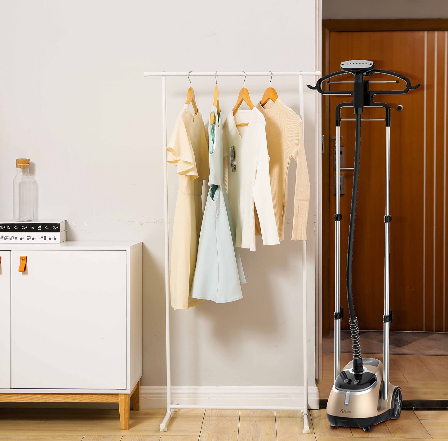 SALAV® Limited Edition Professional Series Dual Bar Garment Steamer with Foot Pedals, Stainless Steel Steam Plate, Retractable Power Cord, 1.8L (60.8 oz) Water Tank, 1500 watts, 60+mins of Steam