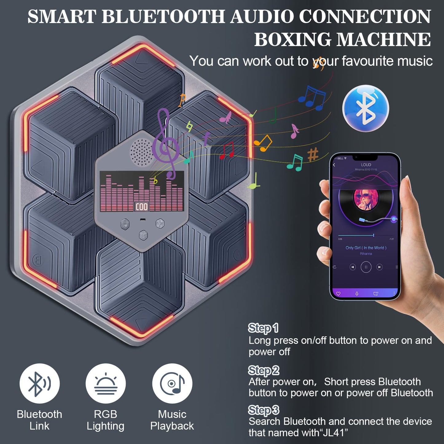 Wall-Mounted Boxing Machine with Gloves & Bluetooth