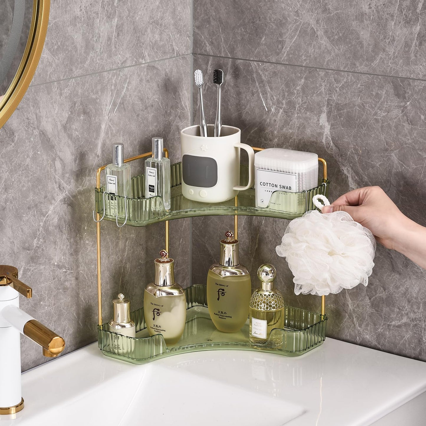 2 Tier Bathroom Counter Organizer with Hooks