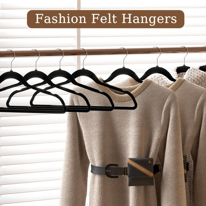 GETORO Velvet Hangers 30 Pack with 10 Plastic Hangers, Non Slip Clothes Hangers, Slim Felt Hangers, Black Velvet Hanger for Closet, 30 Black/10 Black