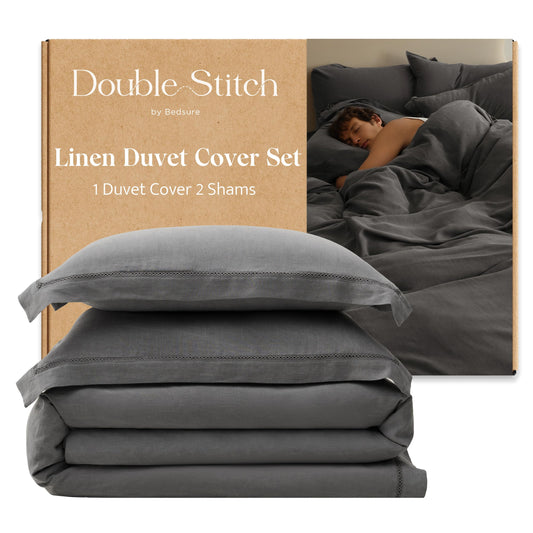 Linen Duvet Cover Set - Queen Size, Charcoal Grey