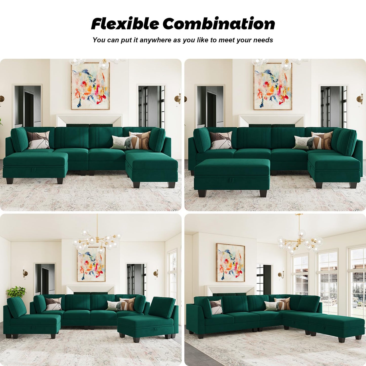 L-Shaped Sectional Sofa with Storage Ottoman