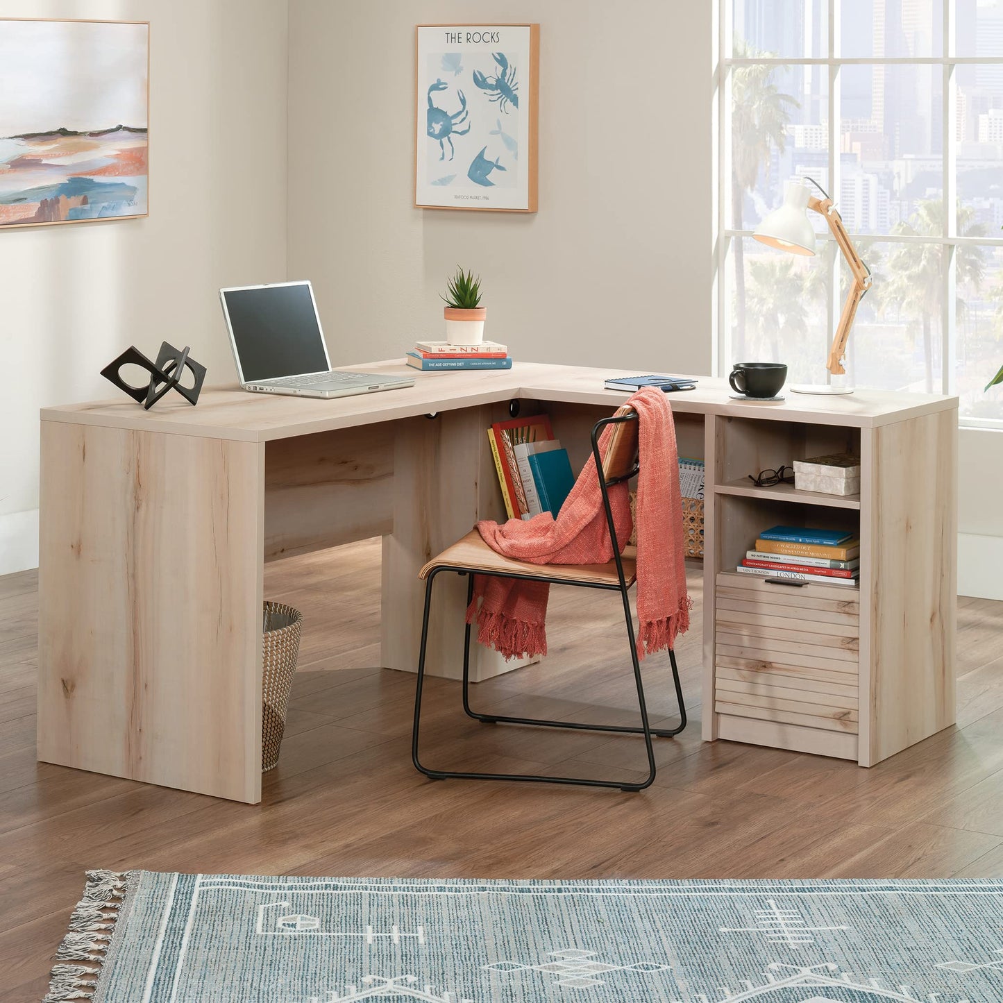 Sauder Harvey Park L-Shaped Home Office Desk, 59.06" x W: 59.06" x H: 30.0", Pacific Maple
