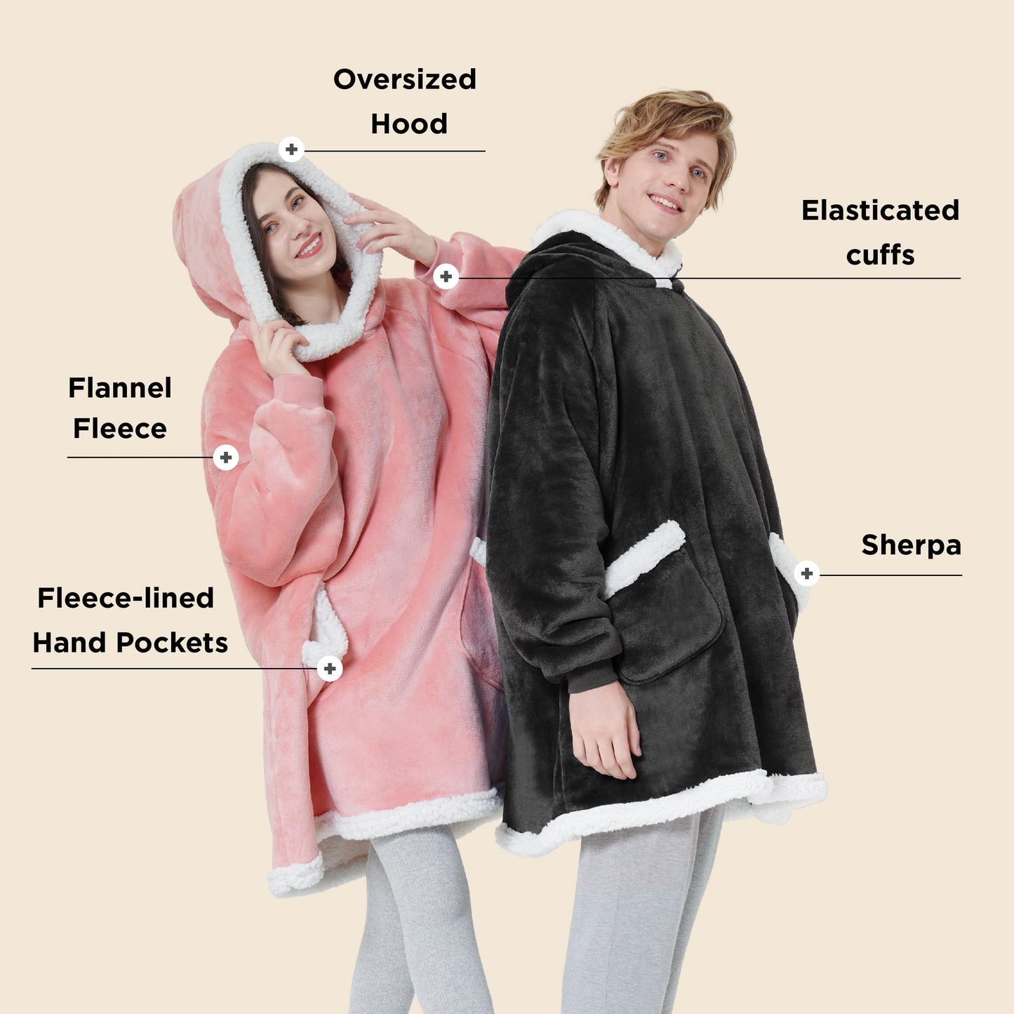 Bedsure Wearable Blanket Hoodie for Adults & Kids