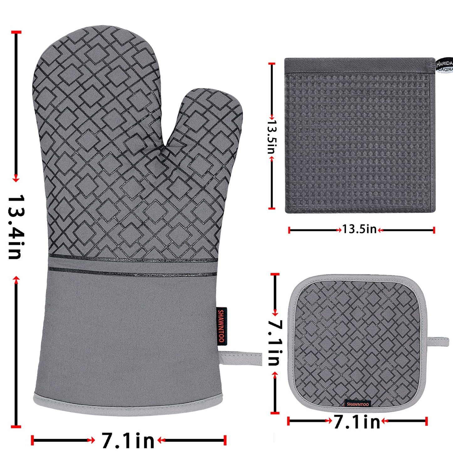 Oven Mitts and Pot Holders Set 6pcs, Kitchen Oven Glove,High Heat Resistant 550 Degree Extra Long Oven Mitts and Potholder with Non-Slip Silicone Surface for Cooking Baking Grilling…