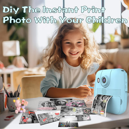 Kids Camera Instant Print - Instant Print Camera for Kids, Inkless Camera Instant Print, Kids Toddler Digital Video Cameras Kids Toys Christmas Birthday Gifts for Girls Boys (Blue)