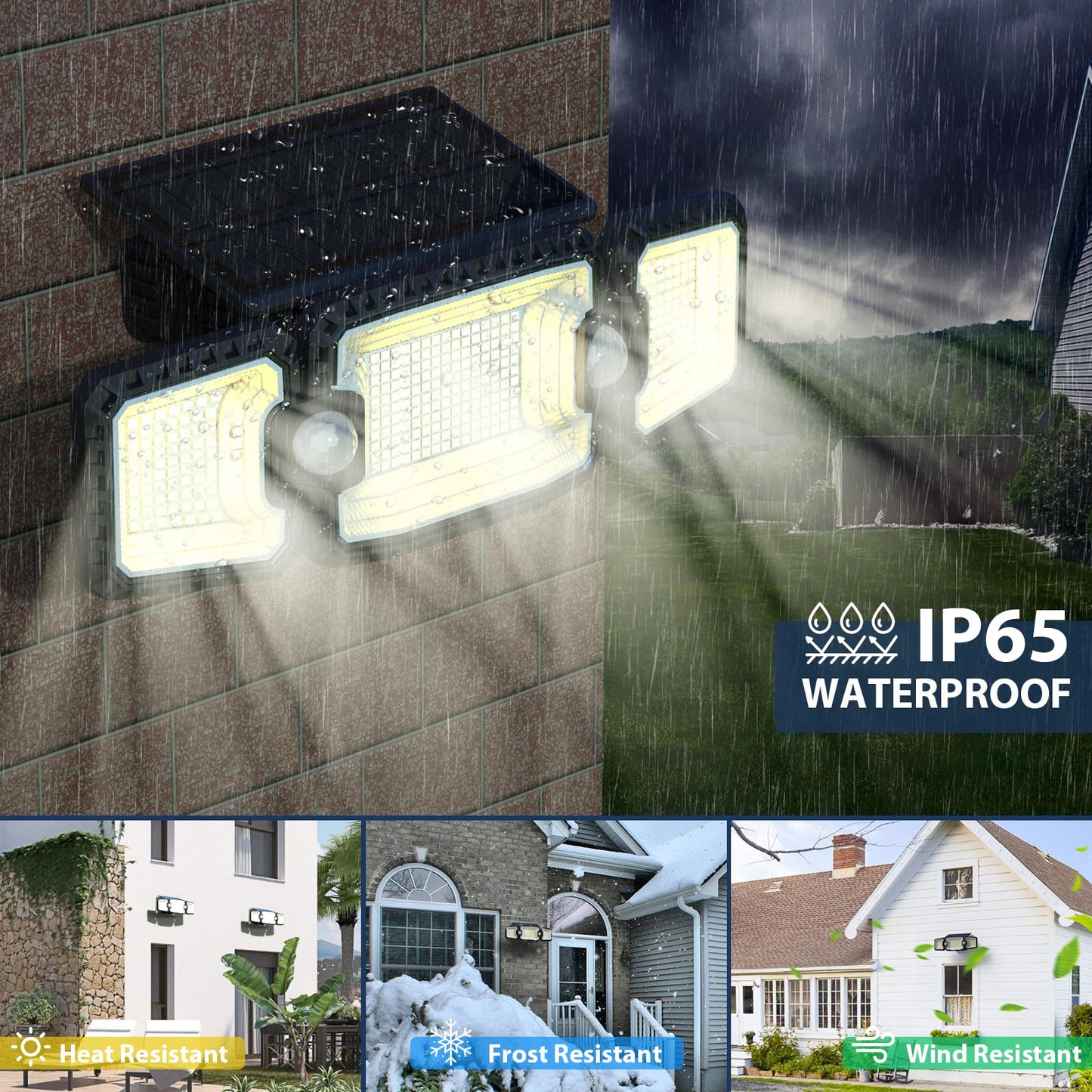 Ueuttiy Solar Flood Lights Outdoor, Solar Wall Light Cordless with 2 Motion Sensor,Solar Motion Lights 3 Adjustable Heads Solar Lights Outdoor, IP65 Waterproof (2 PCS)