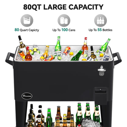 Portable Outdoor Cooler Cart with Bottle Opener