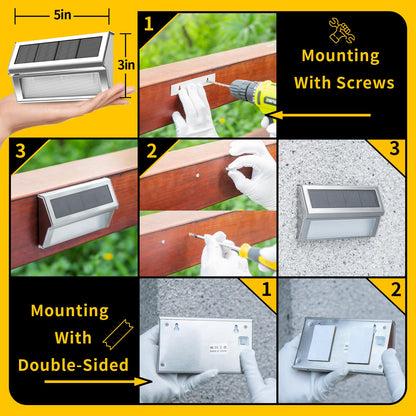 ROSHWEY Solar Outdoor Lights, 10 Pack 9LED Solar Fence Lights Stainless Steel Solar Powered Deck Step Lights Waterproof for Backyard Fences Decks Post Steps Stairs Pathway Patio