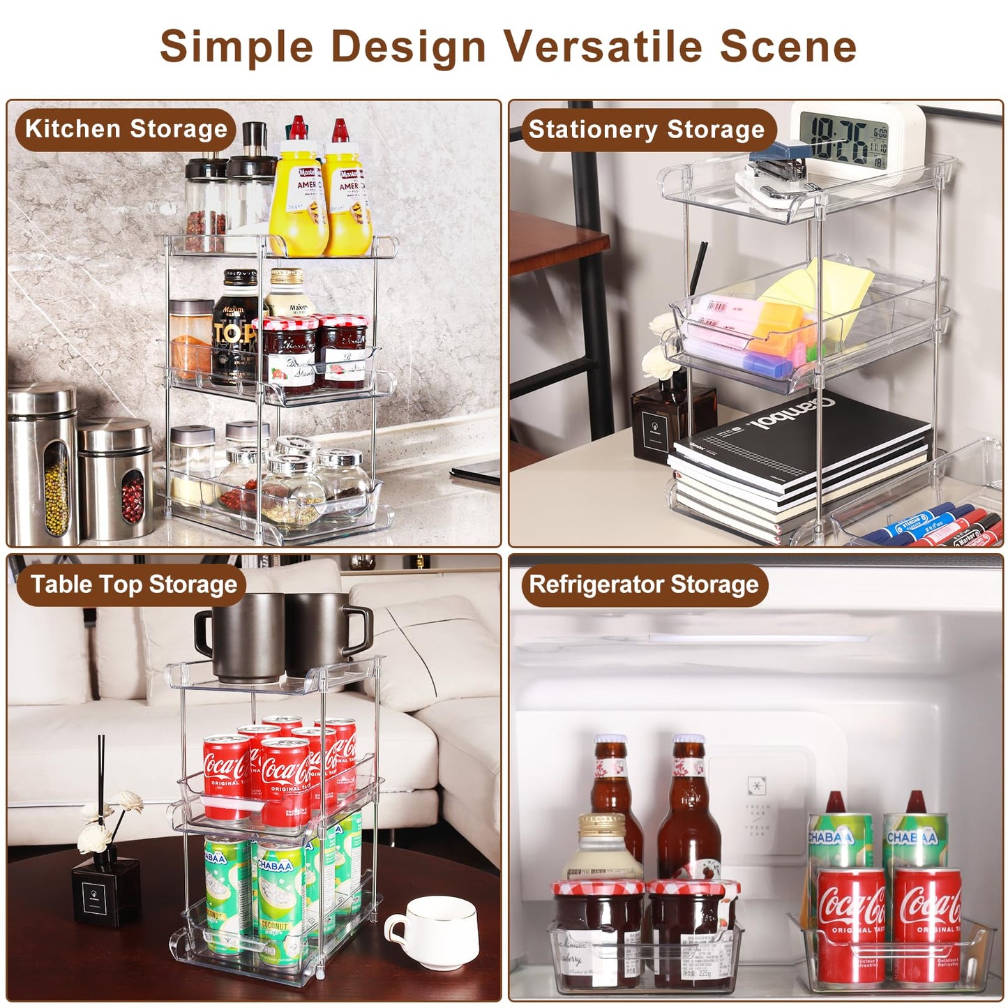 foroyalife 3 Tier 2 Pack Clear Pull-Out Home Organizers with 2pcs Storage Drawers, Multi-Purpose Slide-Out Organizers and Storage, Bathroom Organizer, Kitchen Organizer, Medicine Organizer Cabinet
