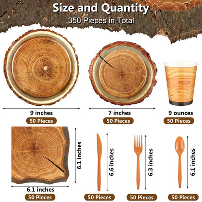 Camping Wood Grain Tableware Set for 50 Guests