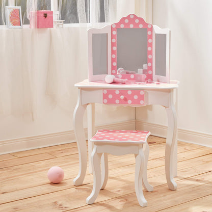Teamson Kids Wooden Play Vanity Set with Stool
