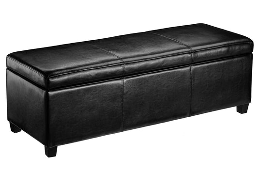 FIRST HILL FHW HRF1980 Uphosterly, Large, Midnight Black Ottoman with Faux Leather Fabric, Safety Hinge