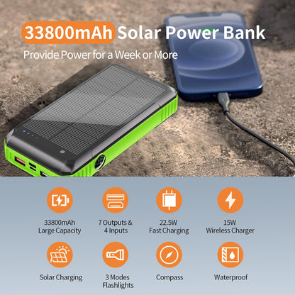 33800mAh Solar Power Bank with Wireless Charging