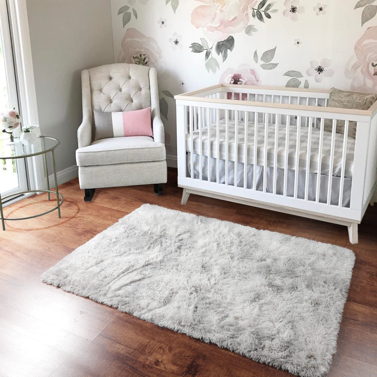 Fluffy Light Grey Tie-Dyed Area Rug 3x5
