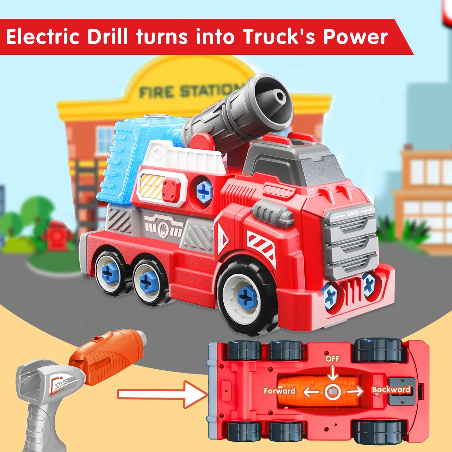 Fire Rescue Toy Truck with Electric Drill Set