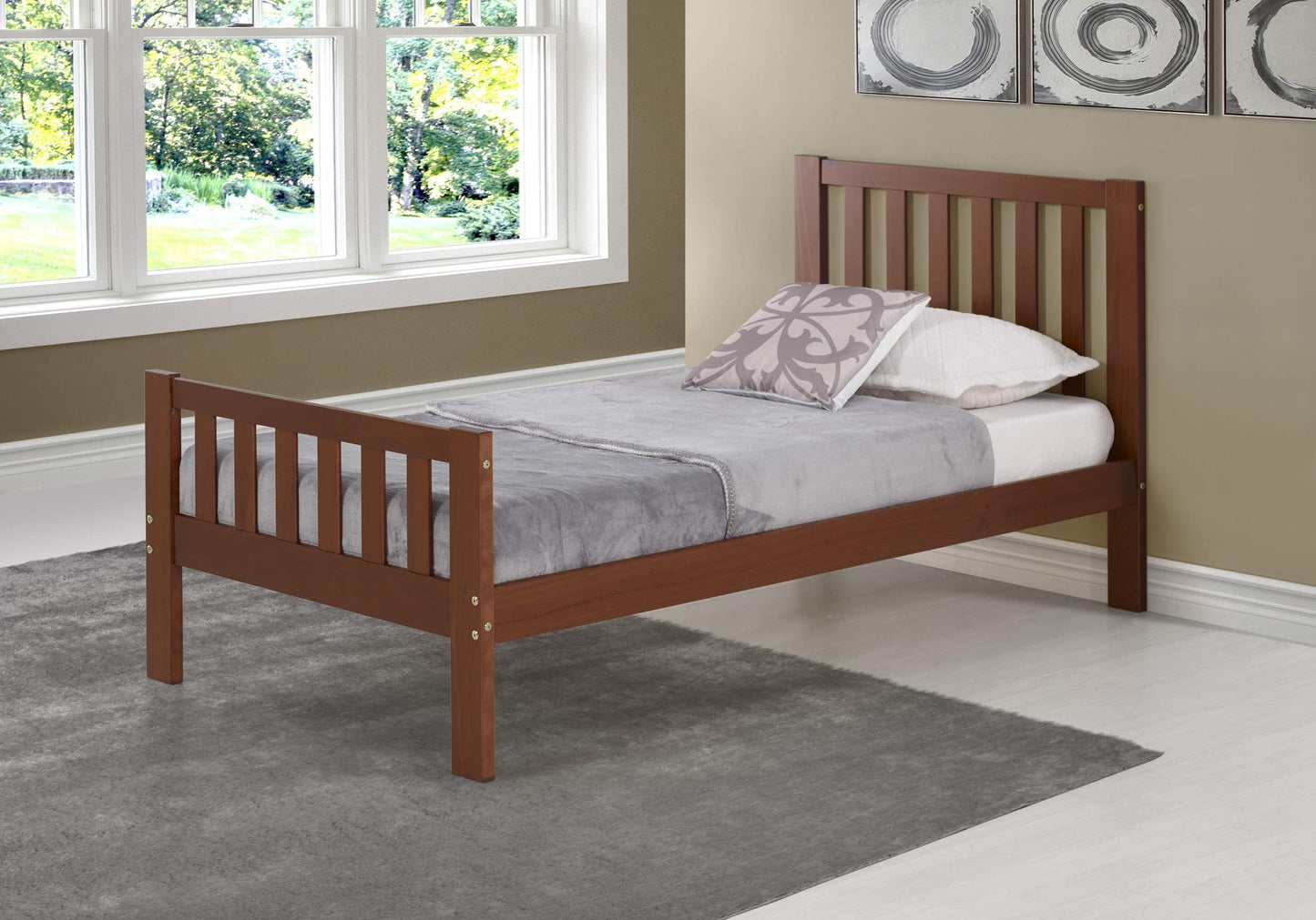 Alaterre Furniture Aurora Twin Wood Bed, Chestnut Platform