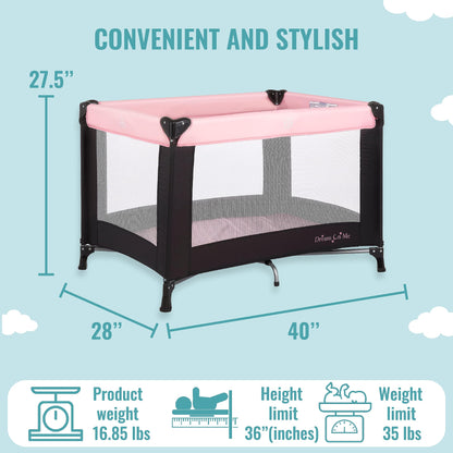 Dream On Me Nest Portable Playard in Pink with Carrybag an Shoulder Strap, Lightweight, Packable and Easy Setup Baby Playard, Breathable Mesh Sides and Soft Fabric - Comes with a Removable Padded Mat