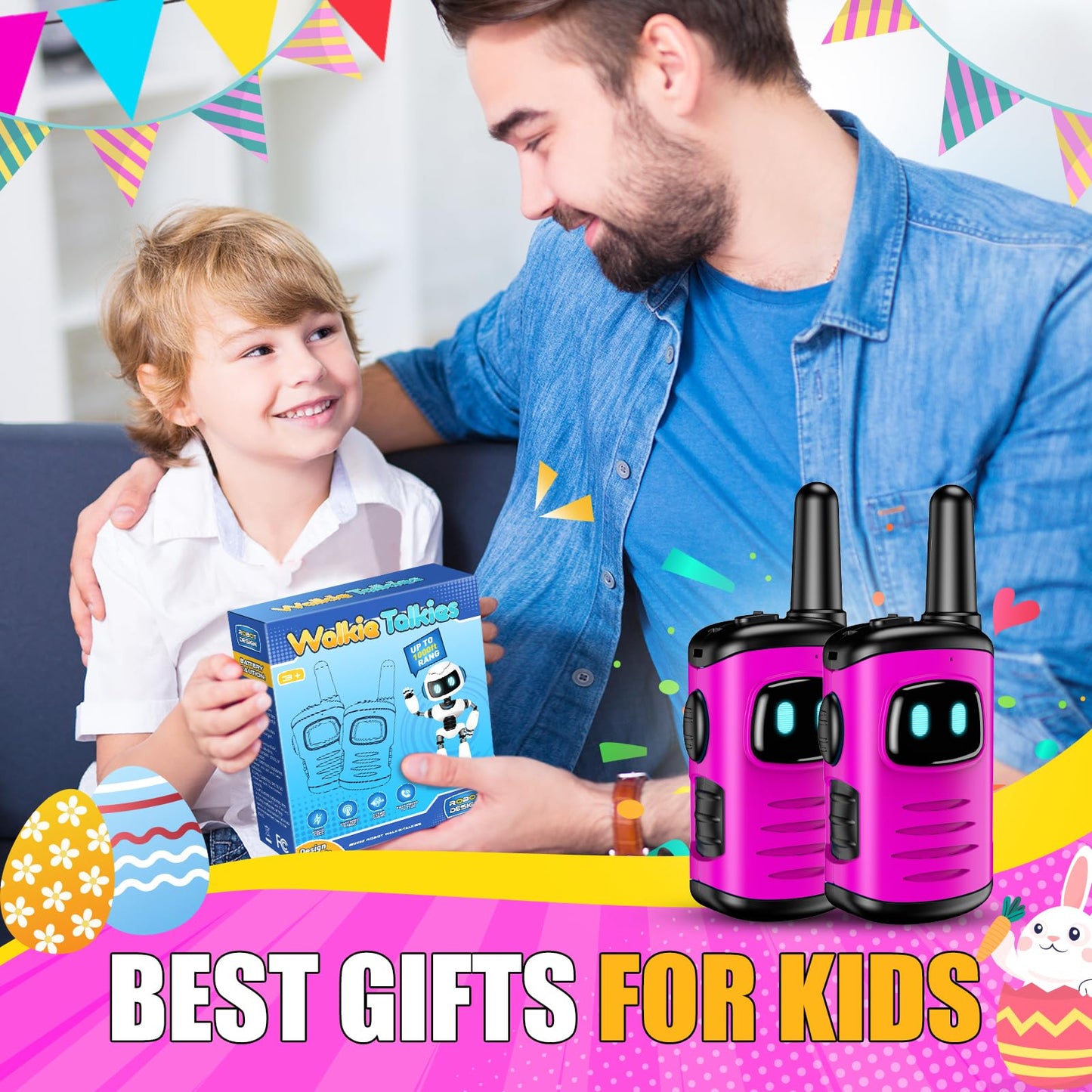 Walkie Talkies Toys for Kids 3-6: DASTION-99 Mini Pink Girls Robots Walkies Talkie for 3-5 Year Old Girl Christmas Birthday Gifts Stocking Stuffers for Kids Age 4-6 Outdoor Games, Camping