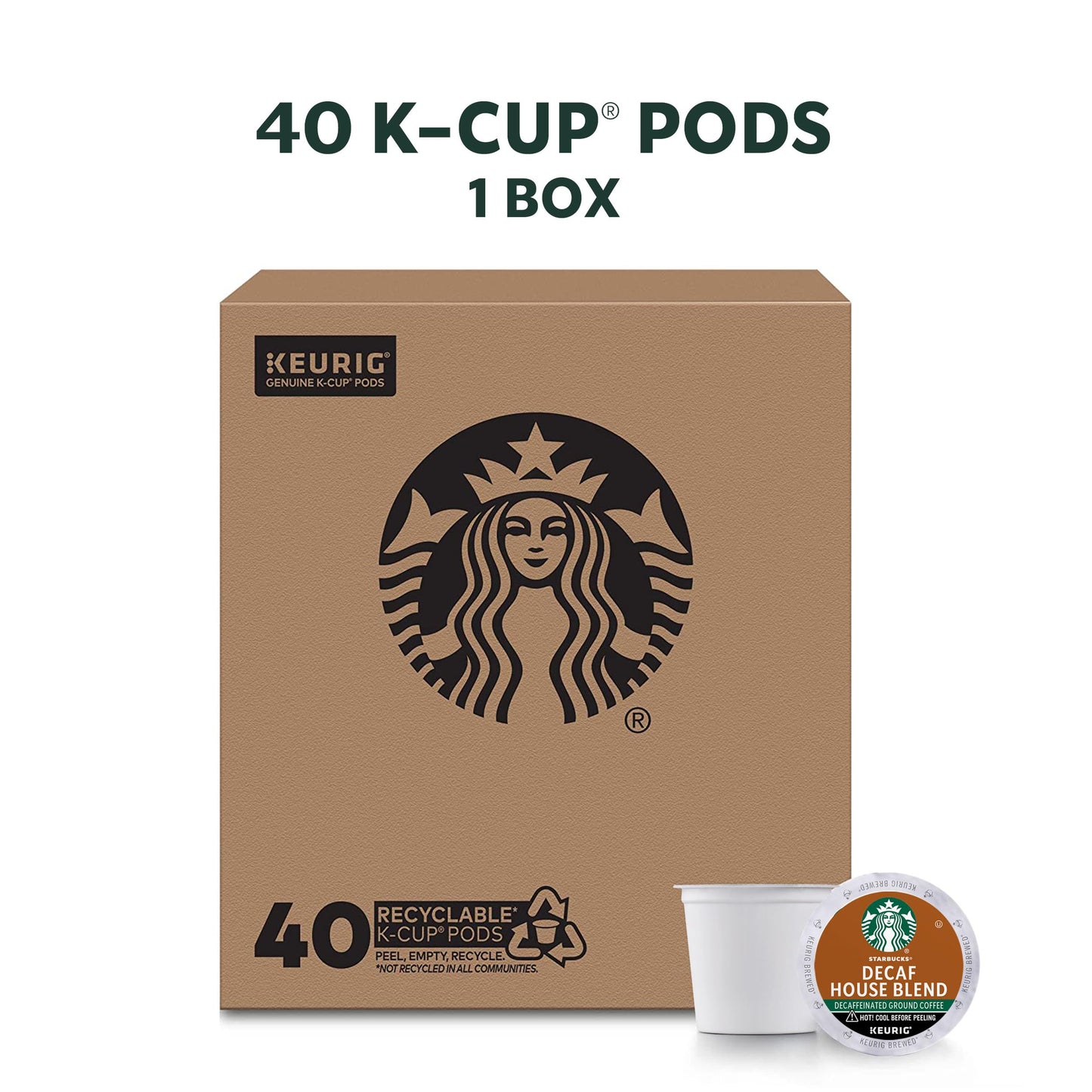 Starbucks Decaf K-Cup Coffee Pods, House Blend for Keurig Brewers, 1 box (40 pods)