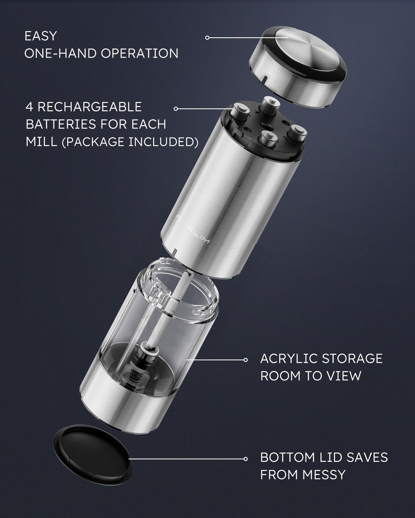 Rechargeable Salt and Pepper Grinder Set - Stainless Steel