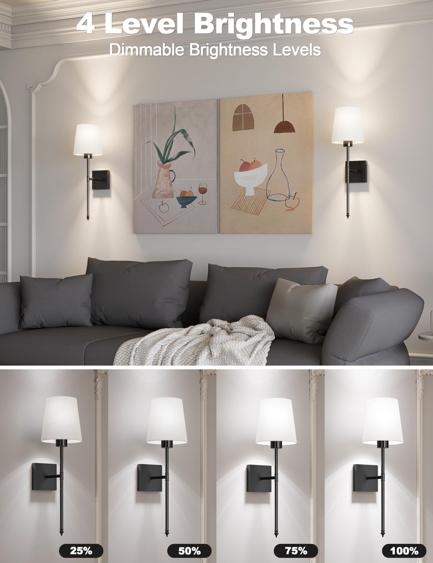 2 Pack Battery Operated Wall Sconce Set
