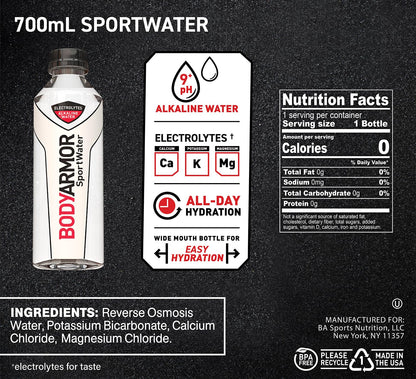 24 Bottles BODYARMOR Alkaline Water with Electrolytes, 700mL Pack