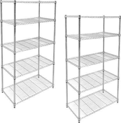 iPower Simple Deluxe Heavy Duty 5-Tier Shelving Unit, 13.98''D x 35.83''W x 61.02''H Storage Shelving with 1250 lbs Capacity, Chrome, 2 Pack