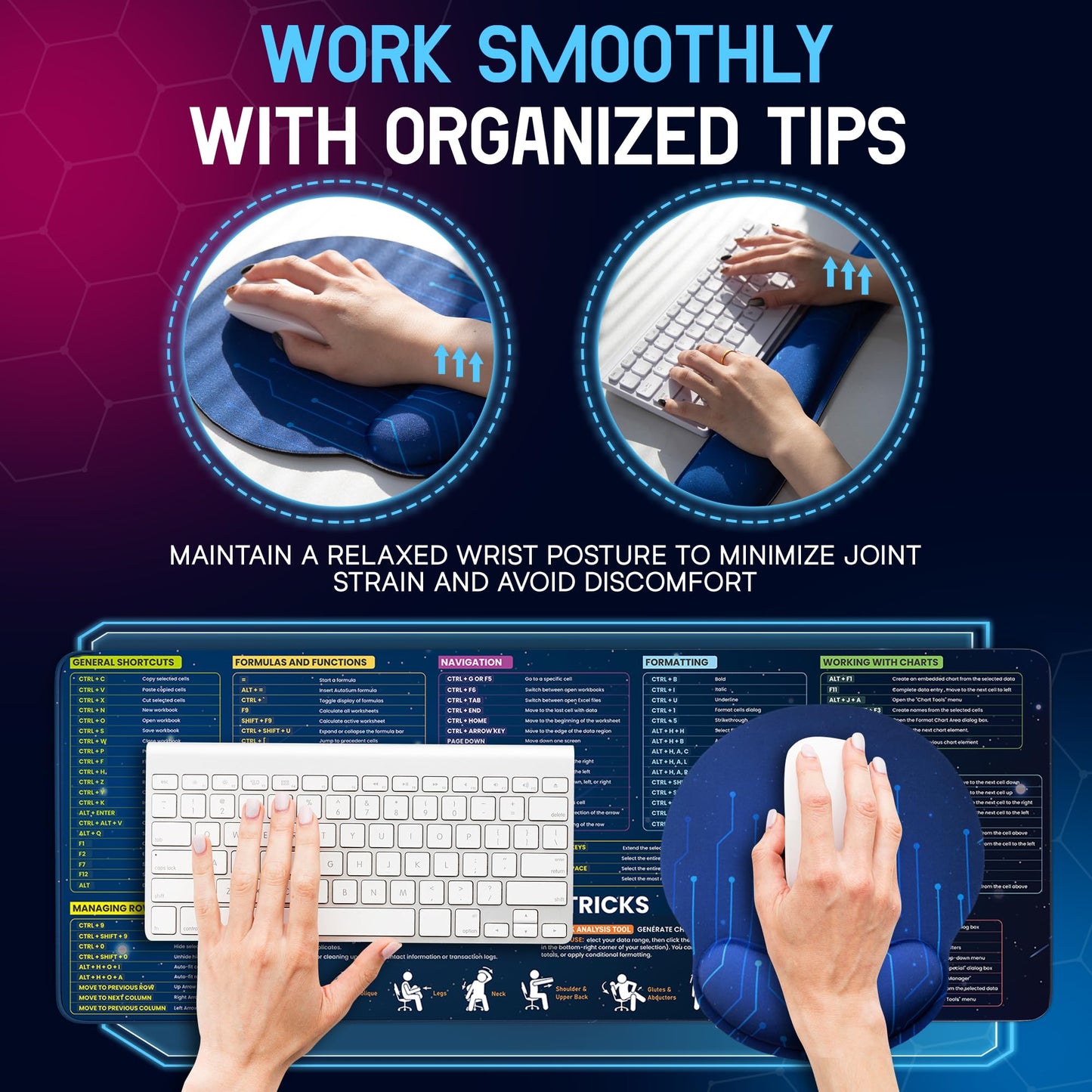 Excel Shortcuts Mouse Pad with Wrist Rest