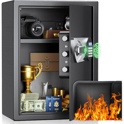 BlackSmith Large Home Safe Box 1.8 Cub Biometric Safe Fingerprint Recogntion Security Safe with Removable Shelf LED Light Fireproof Bag Wall Mount Cabinet Safe for Home Office Hotel