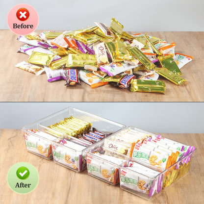 CherHome Drawer Organizer,2PCS Clear Organization and Storage Set，Desk Drawer Organizer Food Snack Organizers，Plastic Organizer Bins for Kitchen Drawer，Pantry，Bathroom，Makeup and Office（9 X 9 X 3in）