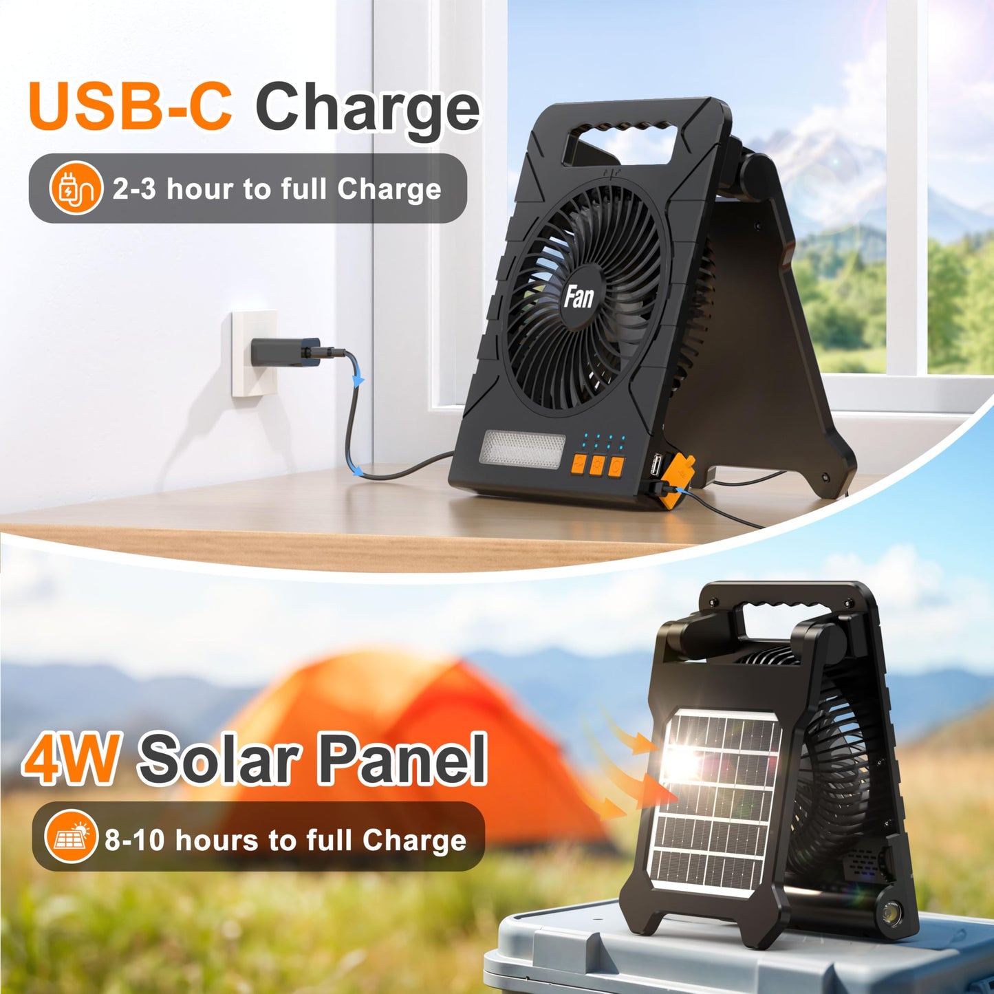 4000mAh Solar Powered Camping Fan with Lantern