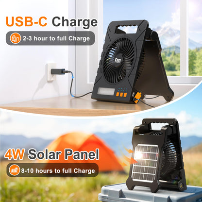 4000mAh Solar Powered Camping Fan with Lantern