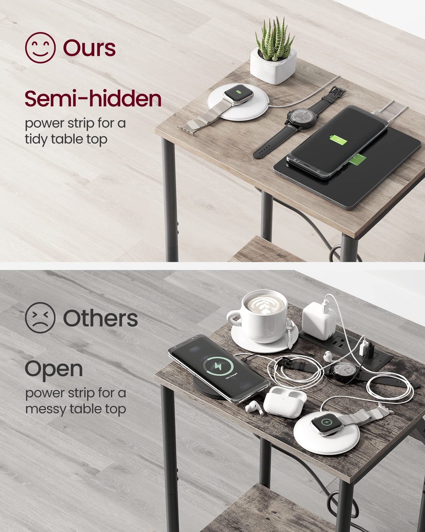 Set of 2 VASAGLE Side Tables with Charging Station