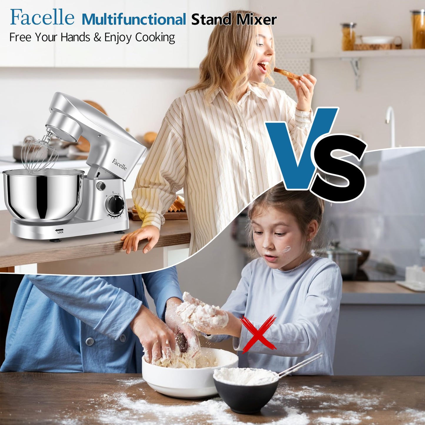 10-Speed 6QT Facelle Stand Mixer with Attachments