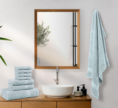 Terry Bliss 8-Piece Luxury Towel Set - 100% Ringspun Cotton, 550 GSM, Highly Absorbent, 2 Oversized Bath Towel, 2 Hand Towels, 4 Wash Cloths - Ideal for Everyday use, Hotel & Spa - Light Blue