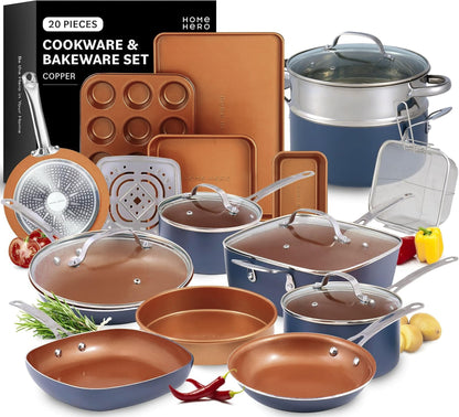 Home Hero 20-Piece Nonstick Cookware Set - Copper