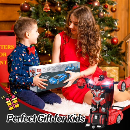 Qumcou Remote Control Car, Transform Robot RC Cars with Cool Headlights, 2.4Ghz kids Toys Car with 360 Degree Rotation and One-Button Deformation, Christmas Birthday Gifts for Boys Girls, Red