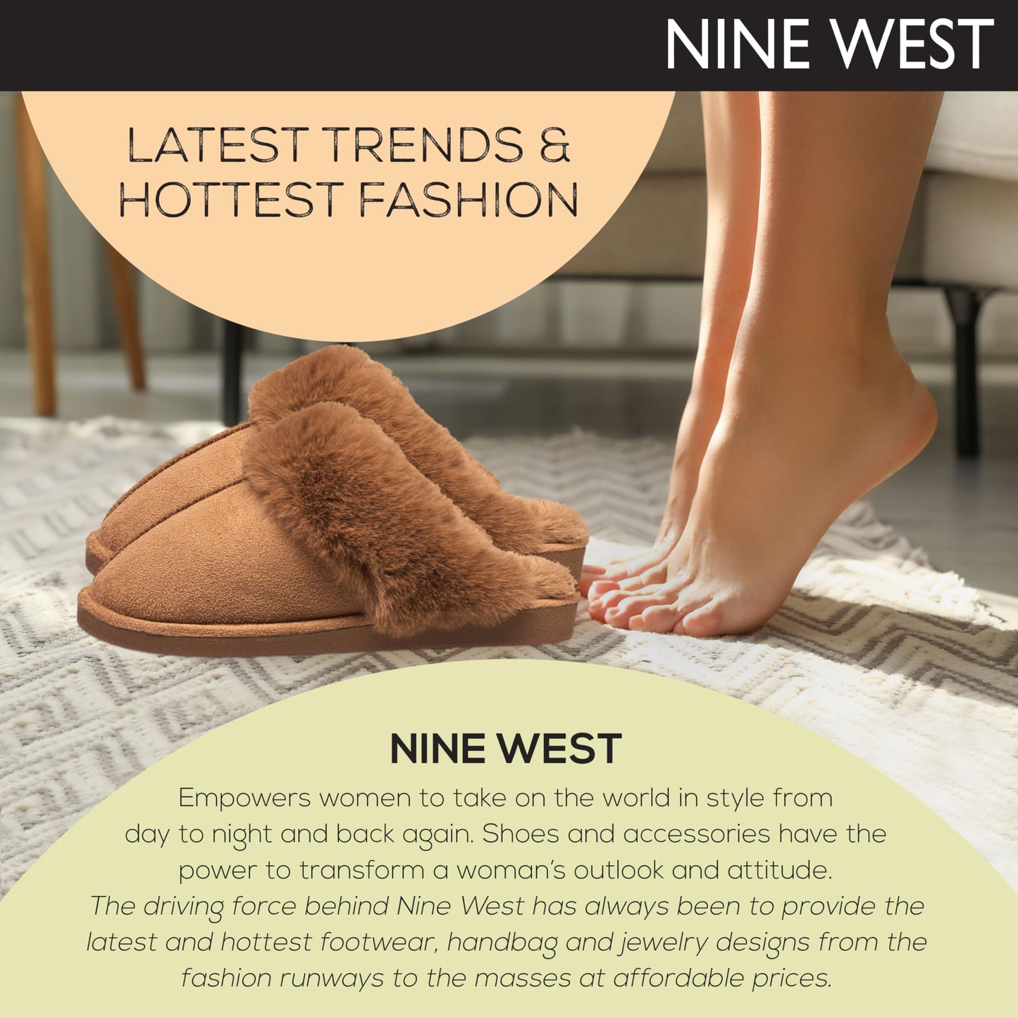 Nine West Scuff Slippers For Women, Extra Soft & Comfortable Winter House Shoes, Tan, Large 9-10