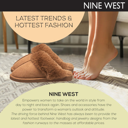 Nine West Scuff Slippers For Women, Extra Soft & Comfortable Winter House Shoes, Tan, Large 9-10